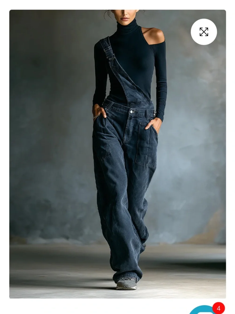 Modesees Asymmetric One-Shoulder BlueTurtleneck with  Blue One Shoulder Overalls - Picture 4 of 13